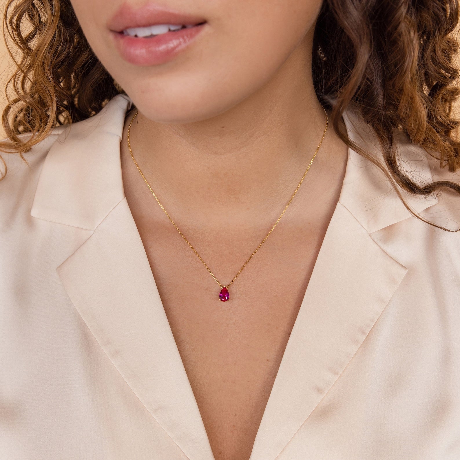 Ophelia Birthstone Necklace 18K Gold July Ruby